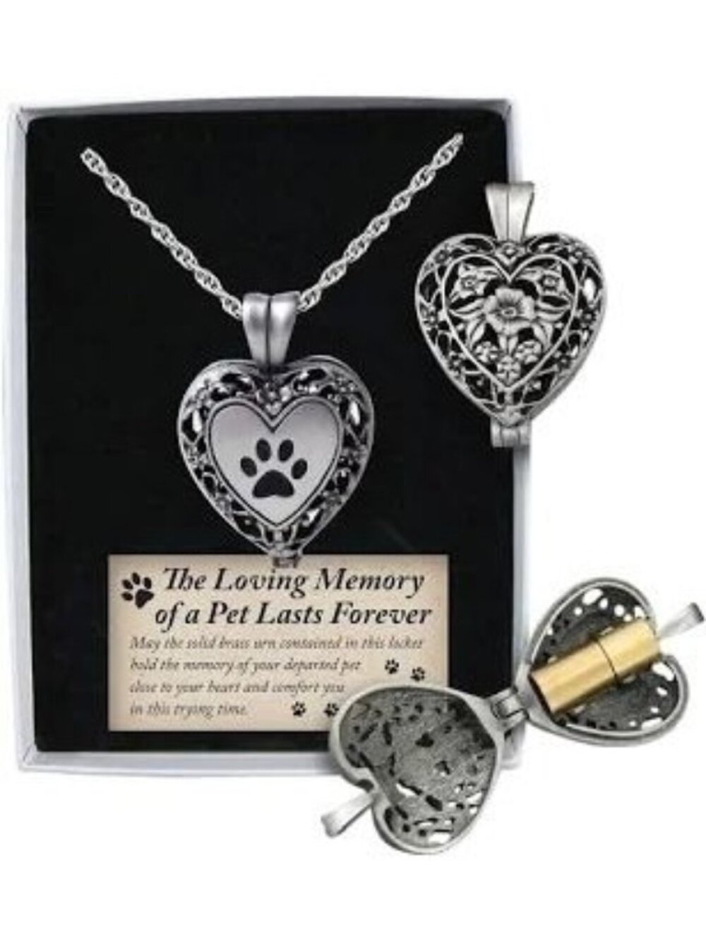 Cathedral Art Paw Print Memorial Ashes Locket Necklace Pewter 24 in Chain New